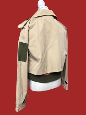 Akira Women’s Cropped Layered Trench Coat, color; tan/orange/army green